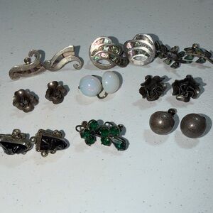9 Pair Vintage Sterling Silver Screwback Earrings Lot (1)